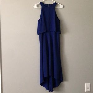 Royal blue hi-low hem dress.